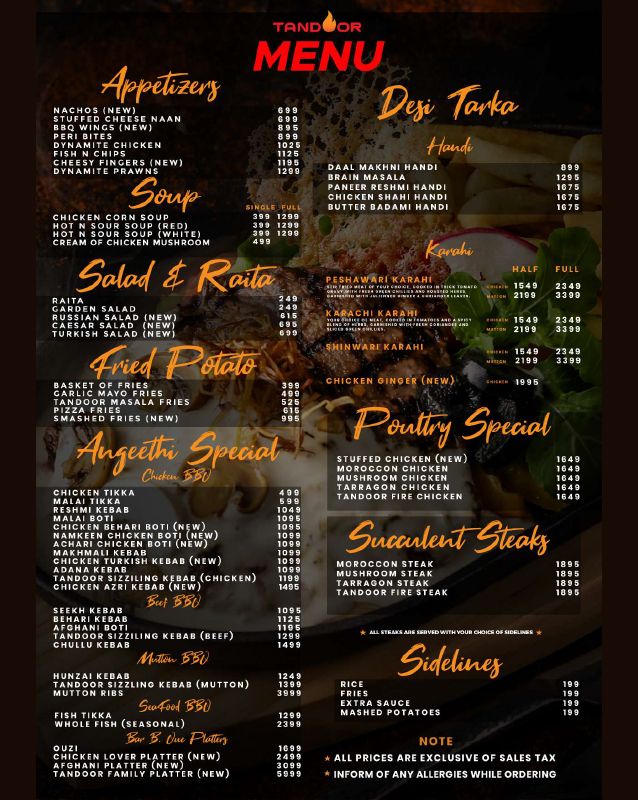 Tandoor menu