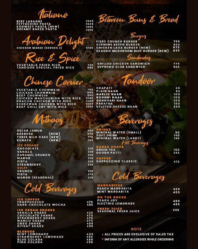 Tandoor menu