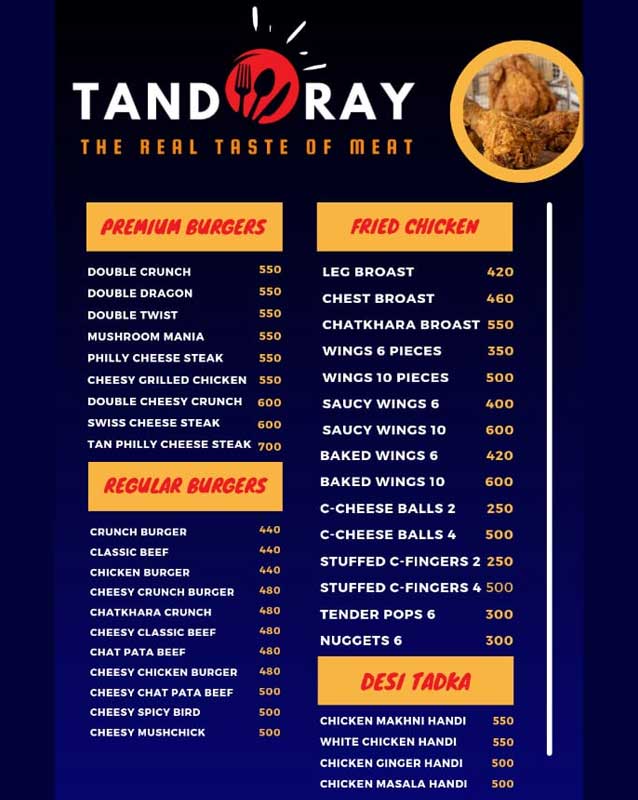 Tandooray menu