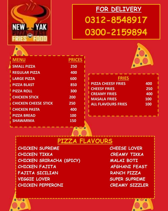 New Yak Pizza Fries menu