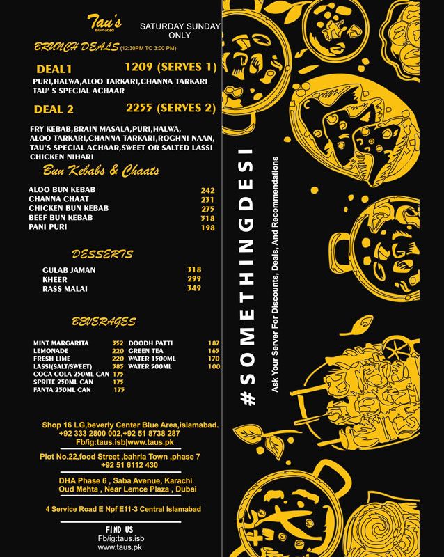Tau's Restaurant menu
