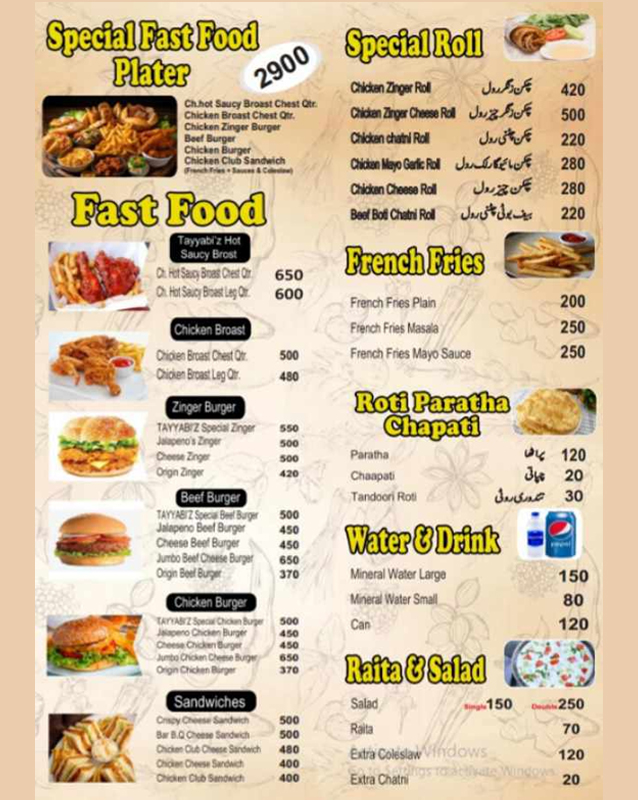 Tayyabiz Restaurant & Catering Services menu