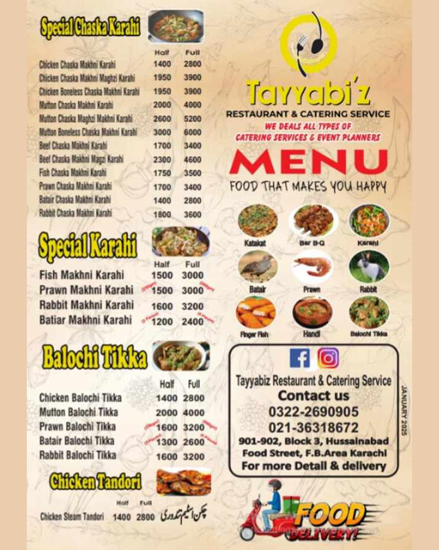 Tayyabiz Restaurant & Catering Services menu