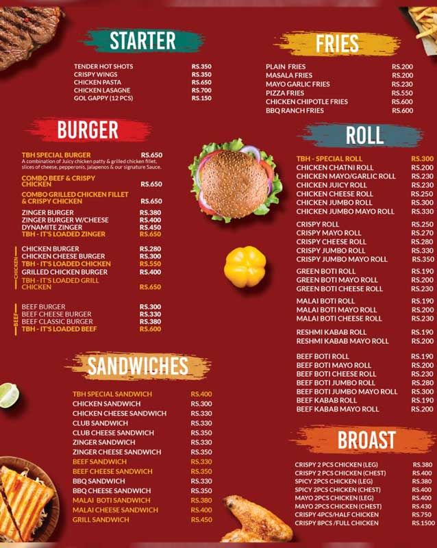 TBH - To Be Honest menu
