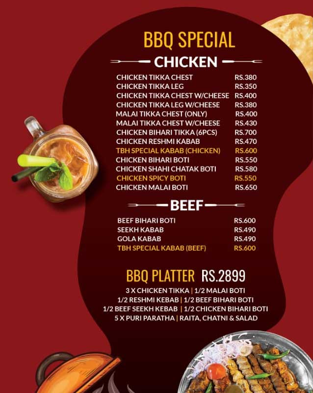 TBH - To Be Honest menu