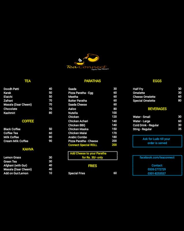 Tea Connect menu