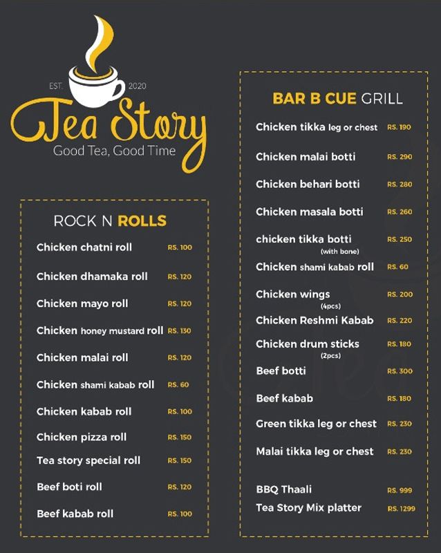 Tea Story menu