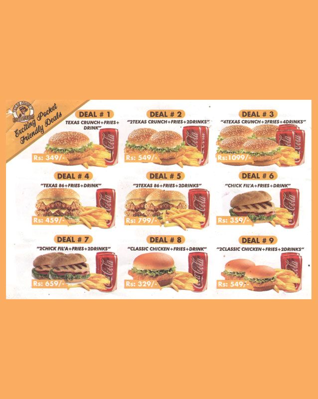 Texas County Burgers menu