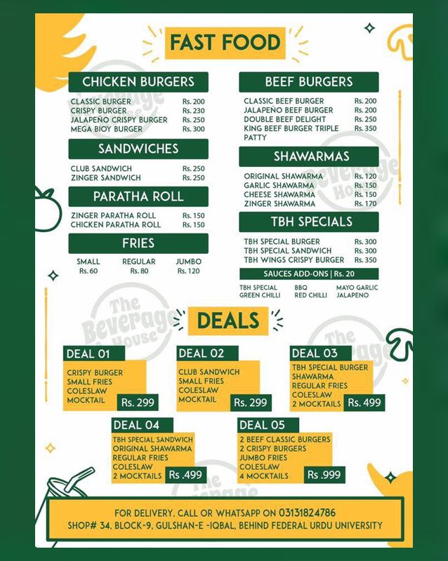 The Beverage House menu