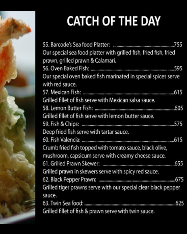 The Barcode Cafe menu