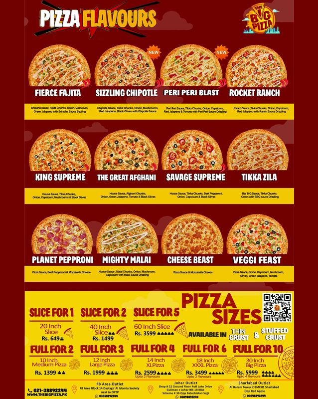 The Big Pizza menu