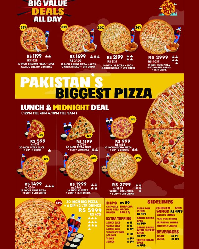 The Big Pizza menu