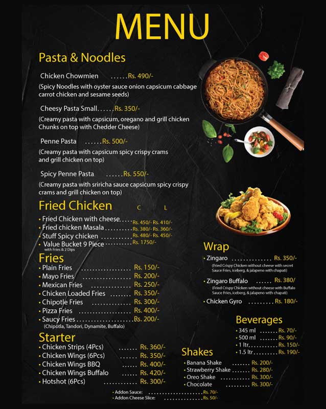 The Burger Rack menu