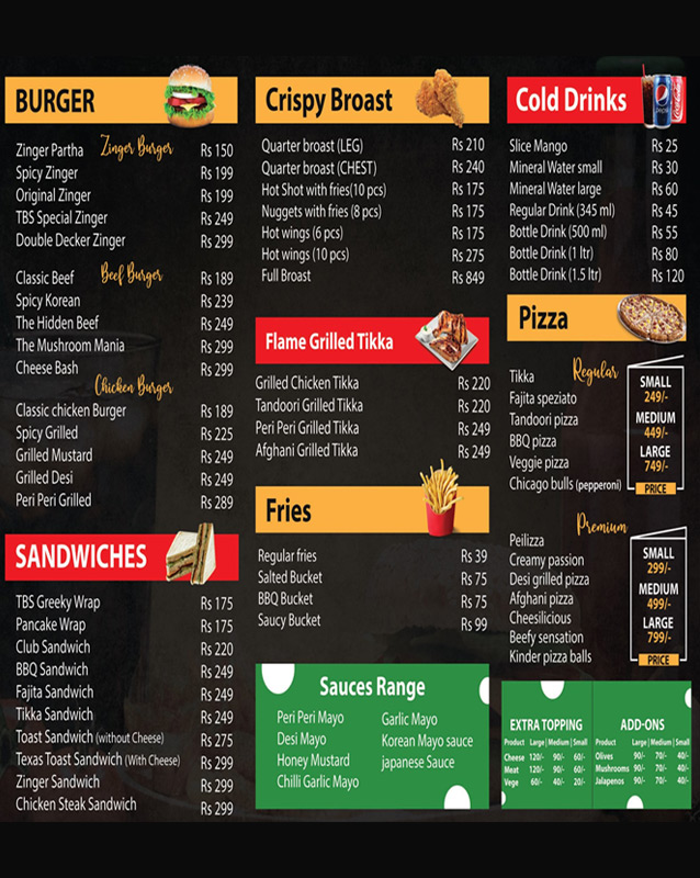 The Burger Station menu