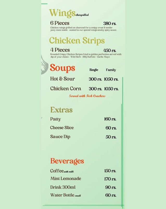The Burgery's menu