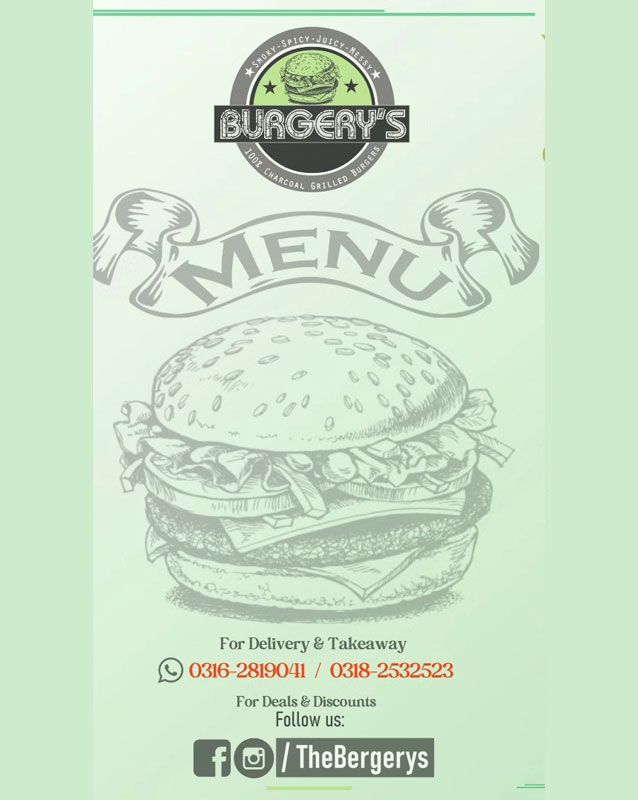 The Burgery's menu