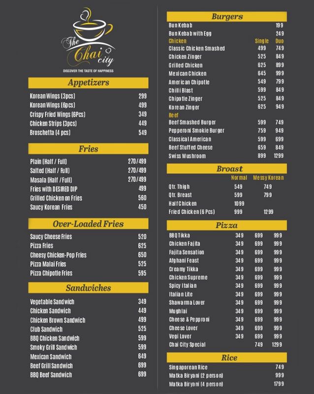 The Chai City menu