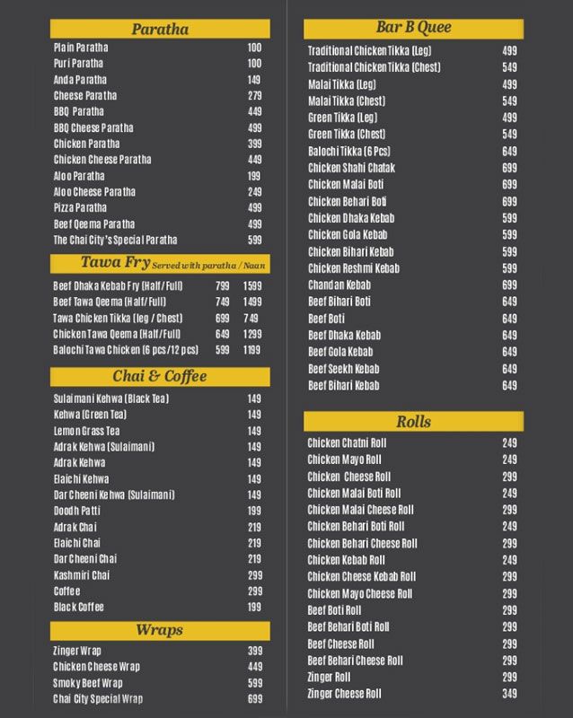 The Chai City menu