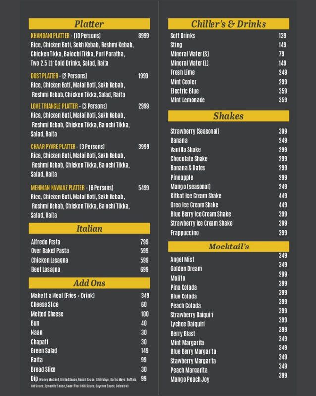 The Chai City menu