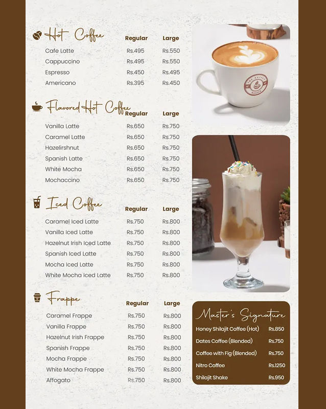 The Coffee Master  menu