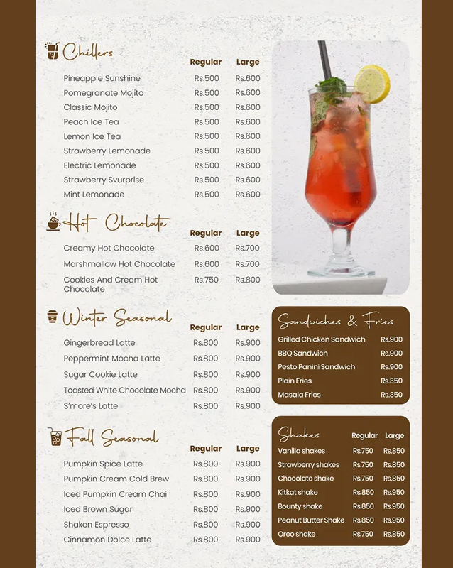 The Coffee Master  menu
