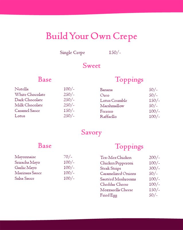 The Crepery menu