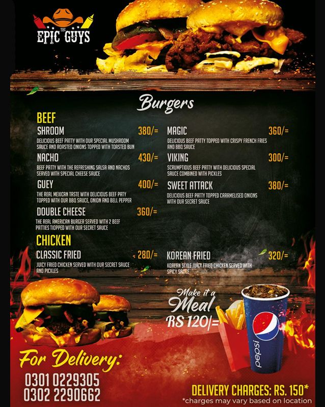 The Epic Guys menu