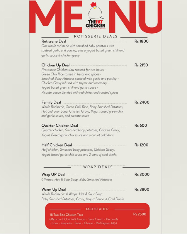 The Fat Chicken menu