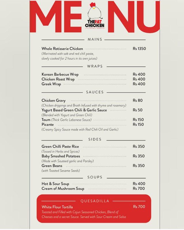 The Fat Chicken menu