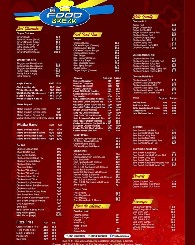 The Food Break menu
