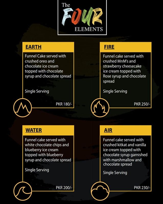 The Four Elements menu