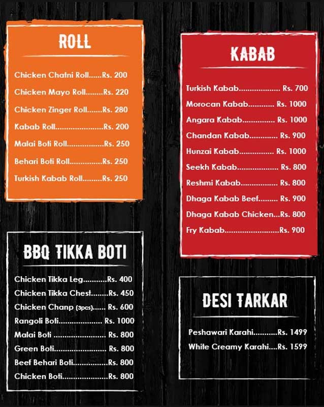 The House of Kabab menu