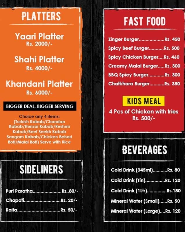 The House of Kabab menu