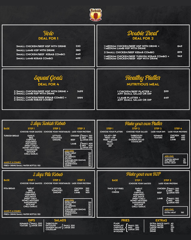 The Kebab Shop menu
