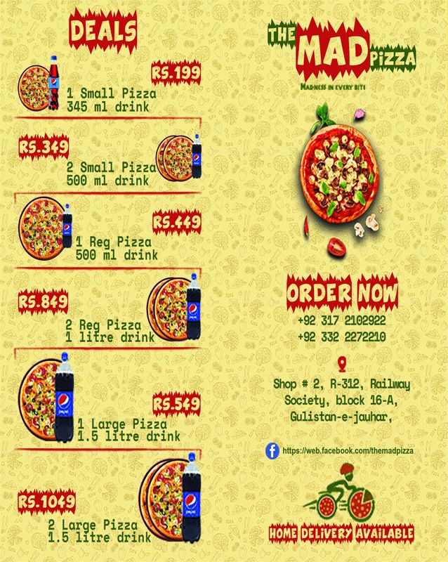 The Mad Pizza menu