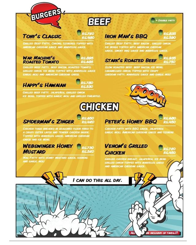 The Marvelus Cafe menu