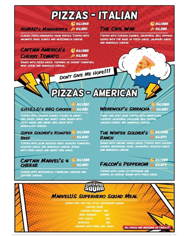 The Marvelus Cafe menu