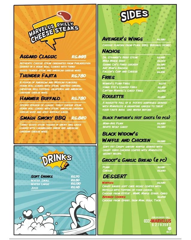 The Marvelus Cafe menu