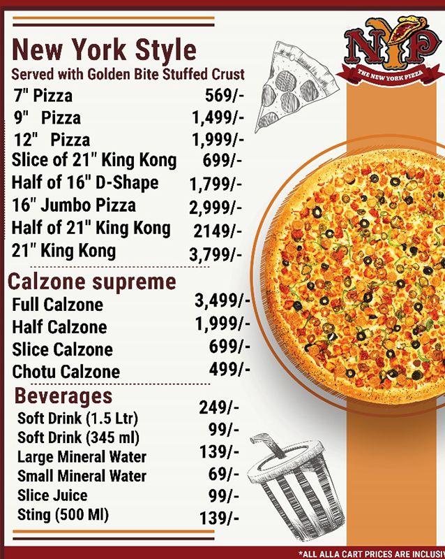 The New York Pizza menu