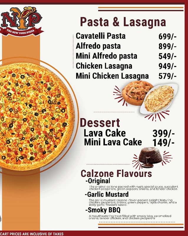 The New York Pizza menu