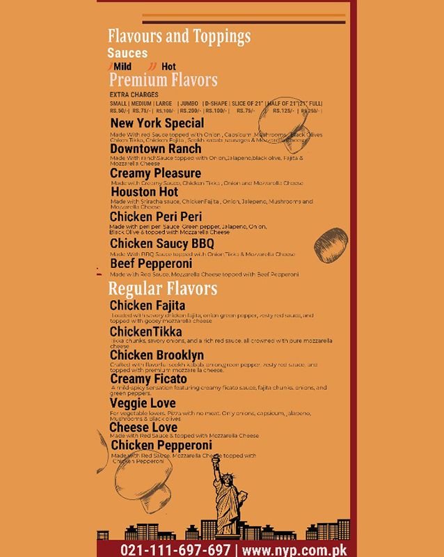 The New York Pizza menu