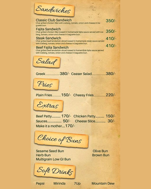 The Olive Burger menu