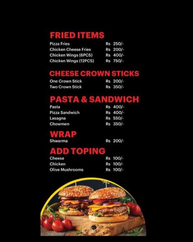 The Pizza King's menu