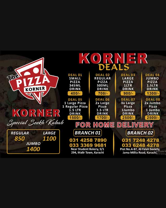 The Pizza Korner menu