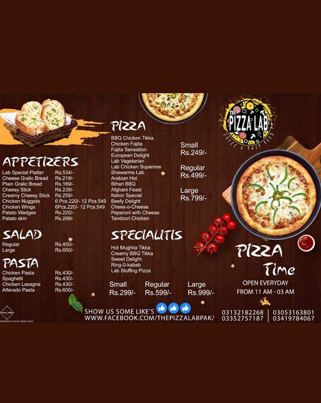 The Pizza Lab menu