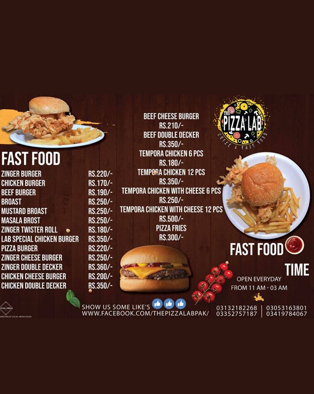 The Pizza Lab menu