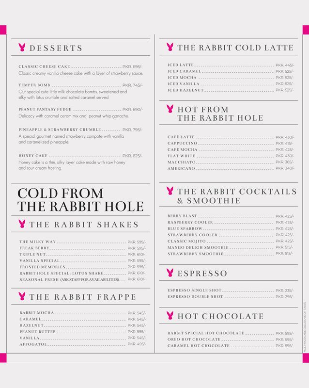 The Rabbit Hole menu