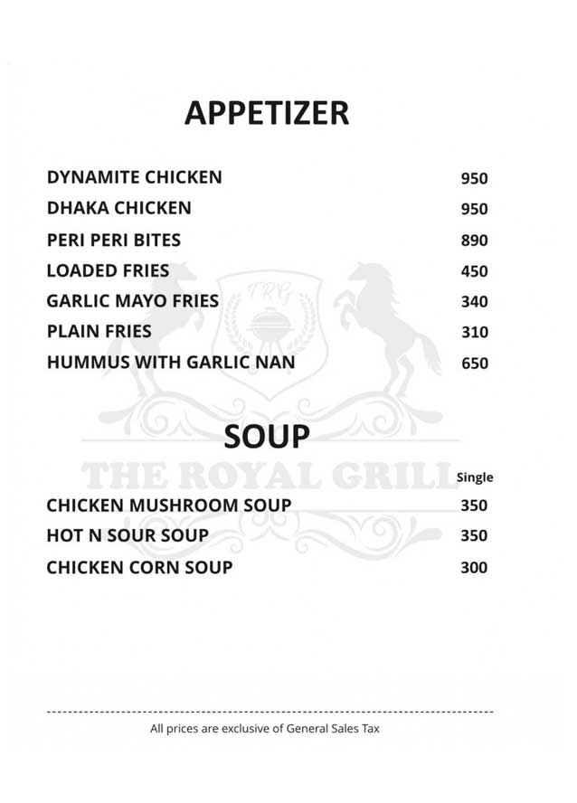 The Royal Grill menu