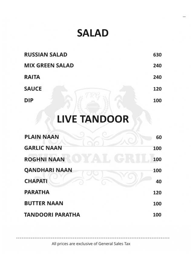 The Royal Grill menu