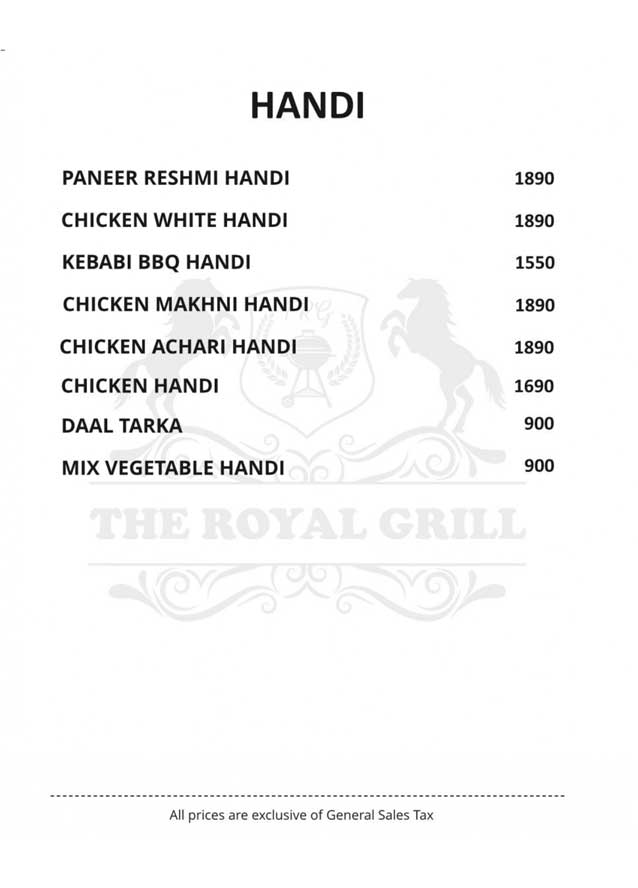 The Royal Grill menu